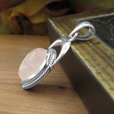 Rose Quartz Gemstone Teardrop Cabochon Crescent Moon Pendant Love Compassion | Woot & Hammy